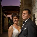 Twilight image of wedding couple at Occotillo CC in Chandler AZ