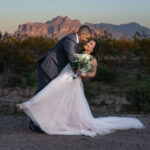 Couple After Wedding Ceremony with Mountain in Background